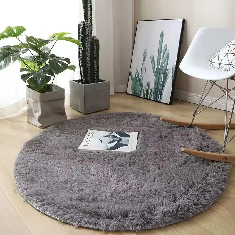 Round Plush Anti-Slip Rug for Living Room and Bedroom