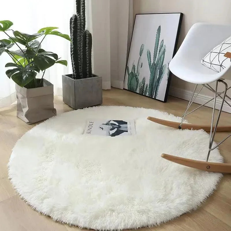 Round Plush Anti-Slip Rug for Living Room and Bedroom