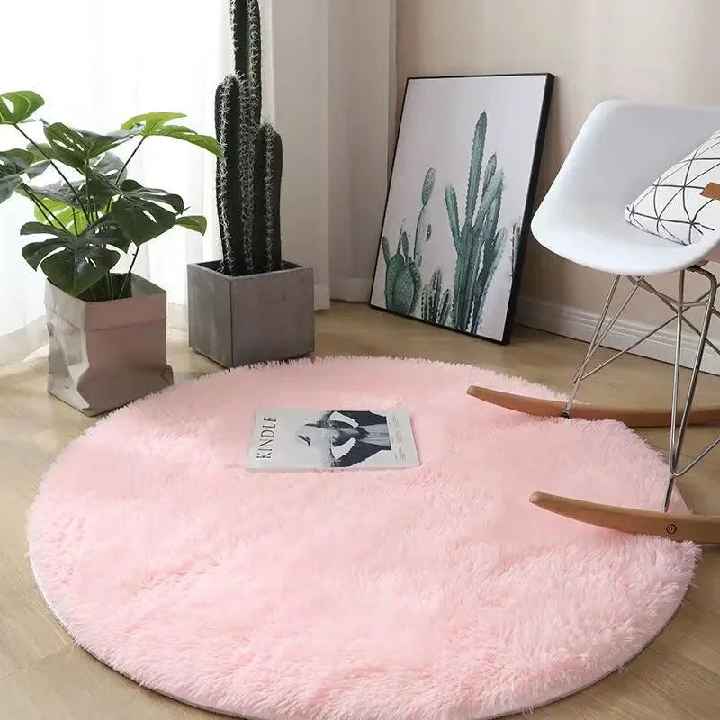 Round Plush Anti-Slip Rug for Living Room and Bedroom