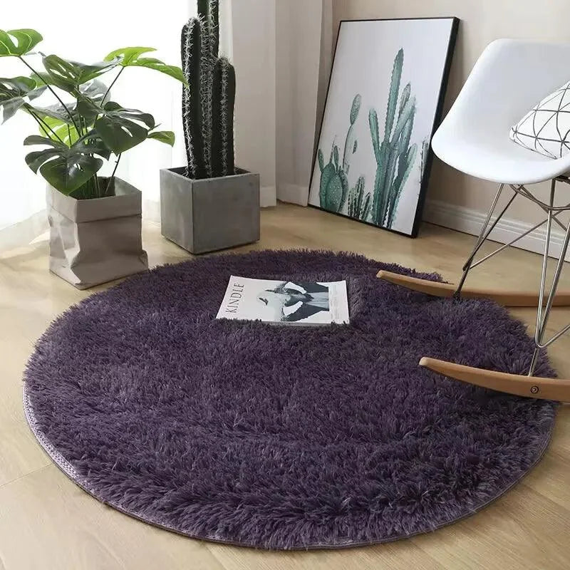 Round Plush Anti-Slip Rug for Living Room and Bedroom